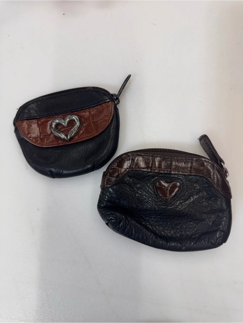Pair of BRIGHTON Coin Wallet Pouch Purses, Black Brown Hearts Set Of 2